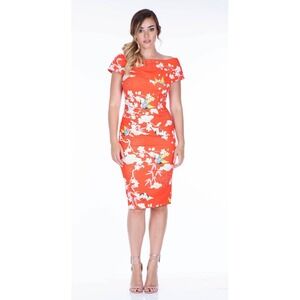 Wolf & Badger Mellaris Olympia Oriental Crane Red Sheath Slinky Evening Dress 12